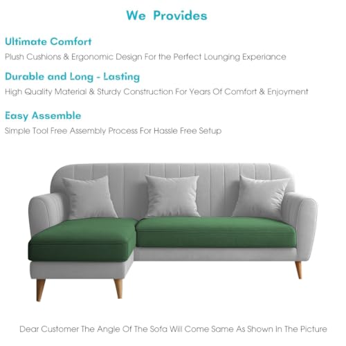 Image of Atticus LHS 4 Seater L Shape Sofa Set with Ottoman for Living Room (Green Grey Fabric) Premium Fabric Sofa Set