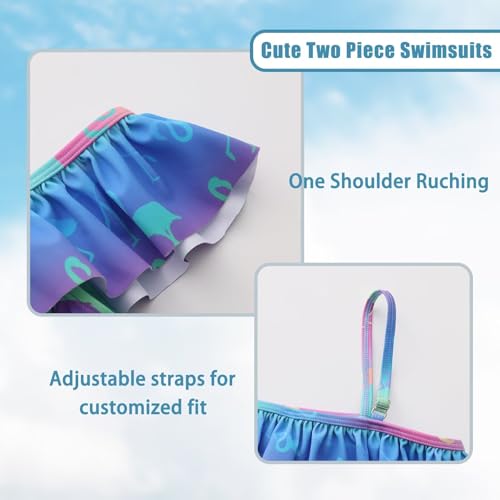 Image of Girls Two Piece Tankini Swimsuits Tie Dye Bathing Suit for Kids One Shoulder Swimwear 3-16 Years