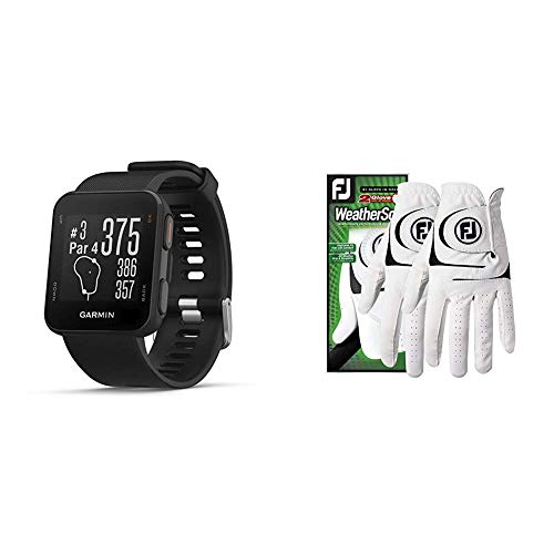 Garmin Approach S10 - Lightweight GPS Golf Watch, Black, 010-02028-00 Bundle with Footjoy Men's WeatherSof 2-Pack Golf Glove White Large, Worn on Left Hand