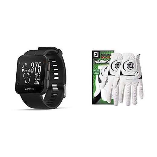 Garmin Approach S10 - Lightweight GPS Golf Watch, Black, 010-02028-00 Bundle with Footjoy Men's WeatherSof 2-Pack Golf Glove White Large, Worn on Left Hand