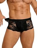 ohmydear Boxer Homme Sexy Caleçon Homme en Dentelle avec Ceinture Élastique Transparent Boxers Hipster Ajustés pour Hommes Grande Taille Sissy Lingerie Tenue Sexy sous-vêtements