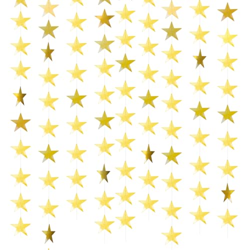 Image of Glitter Star Garland Banner Decor 130 Feet Gold Star Garland Hanging Bunting Banner Backdrop for Graduation Wedding Birthday Holiday Party