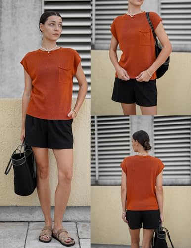 Zeagoo Womens Sweater Vest Fall 2025 Loose Fit Cape Sleeve Knit Ribbed Tank Tops with Front Pocket S-XXL4