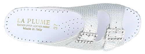 La Plume Women's Jen Sandal Silver Snake Print 3.8 M2