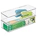 mDesign Long Plastic Stackable Home, Office Supplies Storage Organizer Box with Attached Hinged Lid - Holder Bin for Note Pads, Gel Pens, Staples, Dry Erase Markers, Tape - 3" High, 2 Pack - Clear