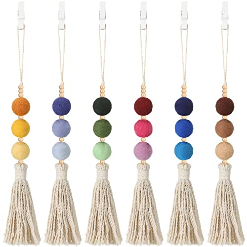 6 Pieces Felt Ball Car Diffuser Essential Oil Car Tassel Hanging Bead Aromatherapy Diffuser Colorful Charm Vent Clips Air Freshener for Decor(Regular Color)