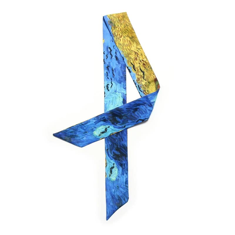 7Pcs Bag Handbag Scarf Handle Wrap Ribbon Scarf Purse Scarf for Women (Van Gogh series)4