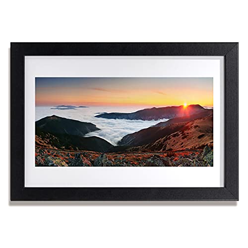 Cadre en MDF avec affiche haut de gamme paysage de montagne au soleil couchant 30x20 cm