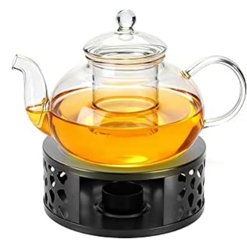 Théière en verre avec infuseur pour thé en vrac, grand format 1000 ml et chauffe-théière
