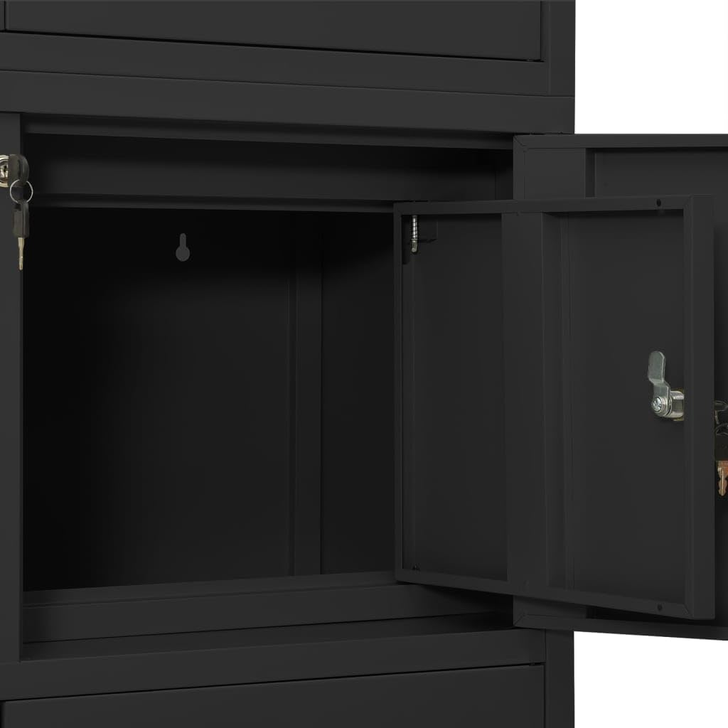 Armadietto alto in metallo da 180 cm, con ante bloccabili, ripiani regolabili, perfetto per ufficio, scuola, garage, dispensa, corridoio, resistente soluzione di archiviazione antracite
