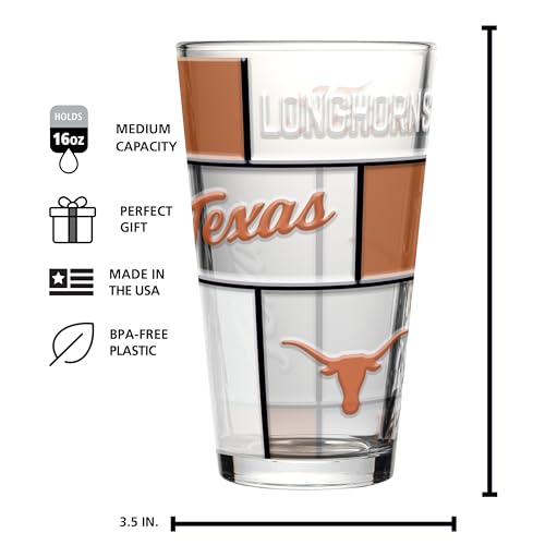 Image of Logo Brands NCAA oz Stained Glass Pint Glass - 3D Embossed Logo & Bold Team Colors - Durable Sports Fan Beer Glass for Home, Bar & Tailgates