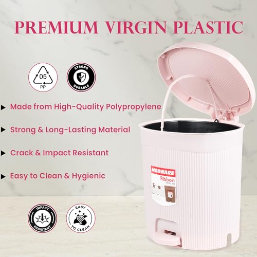 Image of MODWARE Premium Plastic Pedal Dustbin with Removable Bucket, PP Polypropylene, Hands-Free, Grey, for Kitchen, Office, College (Pink)
