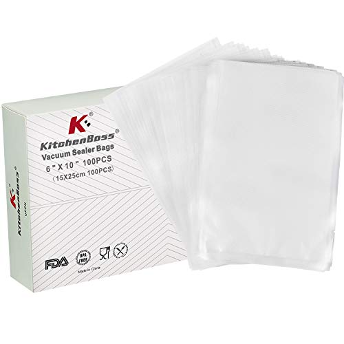 Vacuum Sealer Bags,Food Saver Bags 100 Pint Size 6"x10",Sous Vide Bags,Commercial Grade for Food Storage, by KitchenBoss
