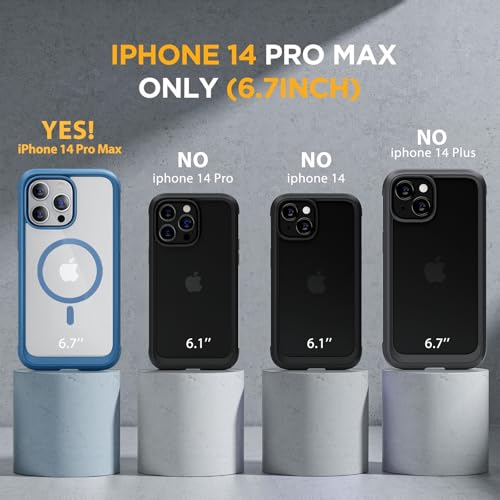Image of Miracase Magnetic for iPhone 14 Pro Max Case 6.7 inch, (Compatible with MagSafe) Upgrade Full-Body Clear Phone Bumper Case with Built-in 9H Tempered Glass Screen Protector, Magnetic Capri Blue