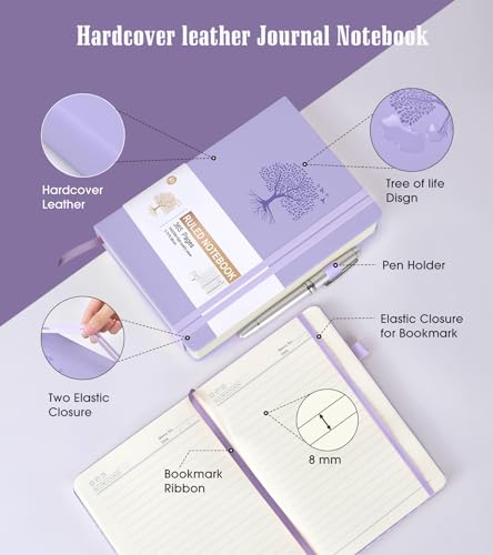 Image of Lined Journal Notebook -365 Pages A5 Thick Journals for Writing Ruled Notebook, Pink Hardcover Leather Journals for Women Men, Daily Journal Notebook for Work, Note Taking ( 5.75'' X 8.38'' Purple)