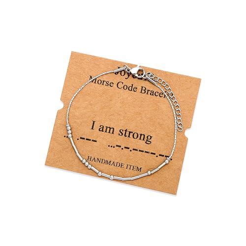 Image of JoycuFF Inspirational Morse Code Bracelets for Women Silver Beads Jewelry Encouragement Mantra Gifts for Her