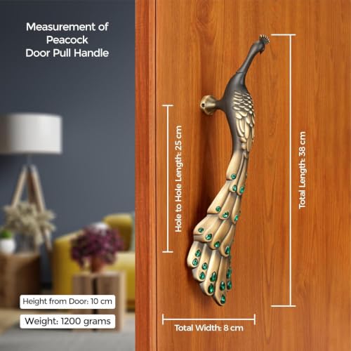 Image of LAPO Peacock Main Door Handles, Door Handle for Wooden & Glass Door Handle, Pull Handle for Home, Office, Hotels (Hole to Hole Size 250mm) Antique Finish-Left & Right Combo Set