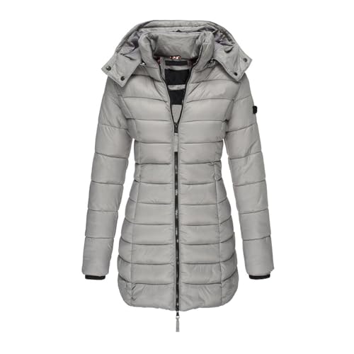 CUOREZ Casaco de inverno para mulher, casaco de comprimento médio, casaco de penugem, cinzento