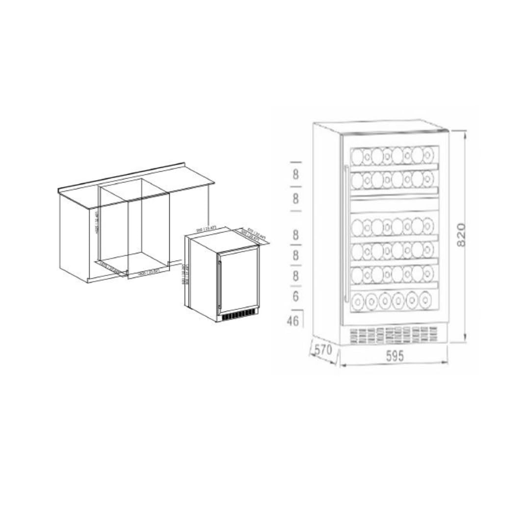 Wolkenstein UWTS129-46ED Unterbau Weinkühlschrank | 46 Flaschen | 2 Temperaturzonen | Einbaubreite 60 cm | Buchenholz | LED-Beleuchtung | Touch Control