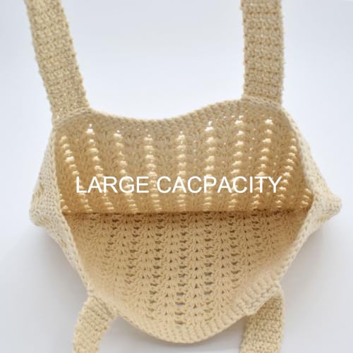 Image of TeeYee Boho Crochet Summer Handbag Handmade Cotton Rope Knit Shoulder Bags for Women Bohemia Tote for Travel