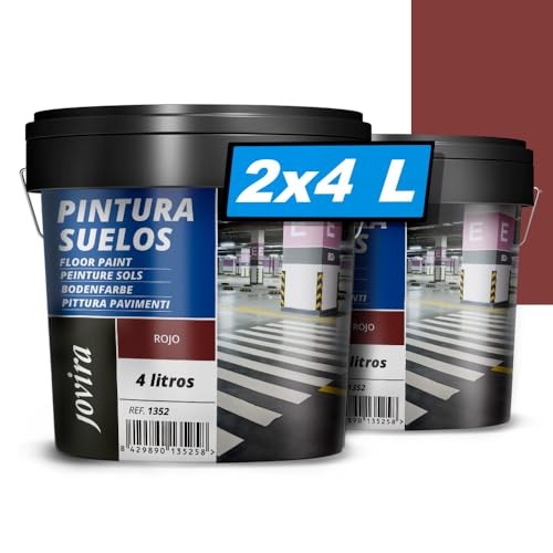 JOVIRA PINTURAS -12 K-Pittura per pavimenti esterni ed interni, garage e superfici sportive in genere, finitura opaca. Protegge e decora le superfici in calcestruzzo, cemento (2x4 Litri, Rosso) B-18-2