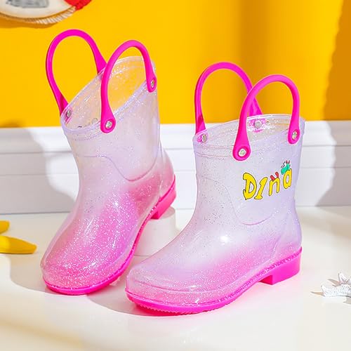 IWIHMIV Toddler Boys Rain Boots Toddler Girl Rainboots Girls Lightweight Non Slip Rubber Rain Boots with Easy-On Handles2