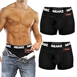 GEARZ 2 Packs Men's Hidden Pocket Boxer Briefs with Fly - Pickpocket Proof Travel Underwear Pockets - Anti Theft Wallet (L) Black