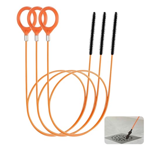 130 CM Sink Snake Hair Drain Clog Remover, Anti-Break Steel with Nylon Coating Flexible Shower Drain Cleaning Tool Plumbing Snake for Shower Drain, Kitchen Bathtub, Bathroom Sink Cleaning (3 Pack