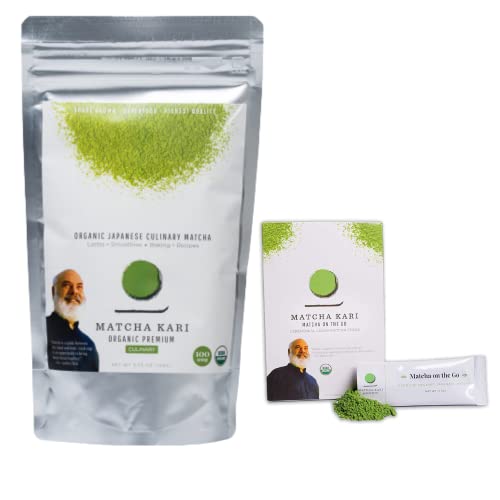 Dr. Weil Matcha Kari Superior Japanese Matcha Green Tea Sticks (2) And 100G Culinary Bundle - Organic Ceremonial Grade Powder Single Serve Packets (24 Packets) And 100G Culinary Grade Pouch #TOP19