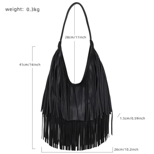 Image of IAMUHI Casual Rivets Fringed Shoulder Handbag for Women,Soft Vegan Leather Hippie Crossbody Purse Bag Hobo Bag