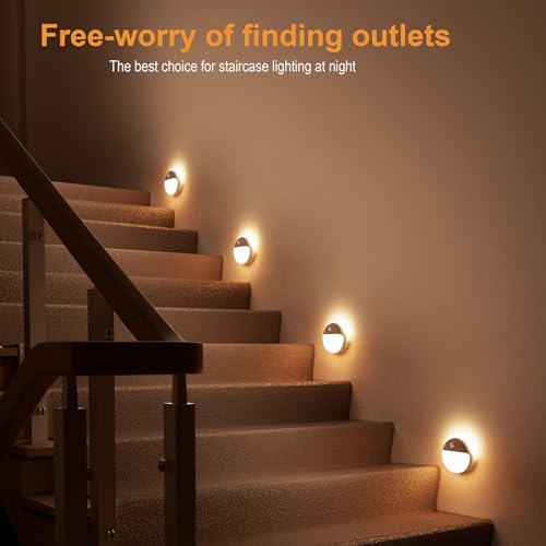 YUNLEX Pacote com 2 luzes de escada internas, luzes fixas, luz noturna com sensor de movimento, 3 mo