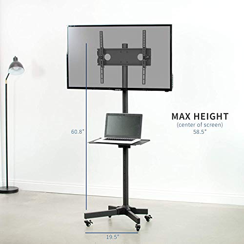 VIVO Universal Mobile TV Cart for 23-55 inch LCD LED Flat Panel Screen TVs up to 55 lbs, Pro Height Adjustable Rolling Black Stand with Laptop Shelf, Locking Wheels - Max VESA 400x400 (STAND-TV04M)