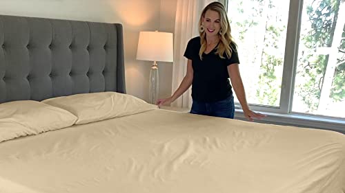 Superity Linen Fitted Sheet, 100% Cotton 200 Thread Count, Cool Breathable Soft And Comfortable, Machine Wash And Dry (King, Beige) #TOP5