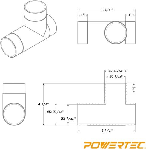 Image of POWERTEC 70180-P2 2-1 /2-Inch Dust Collection T-Fitting, 2 PK
