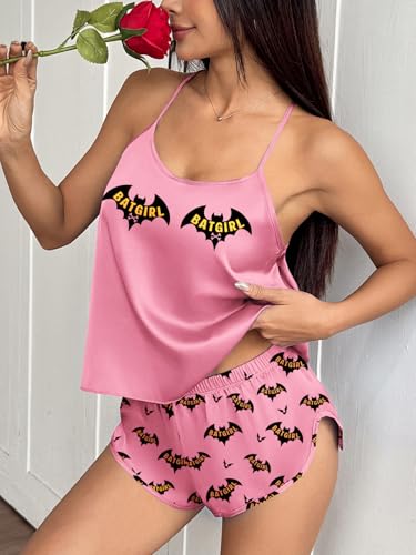 Image of Ekouaer Silk Pajamas Set for Women Satin Backless Lingerie Pjs Cami Top and Shorts Nightwear