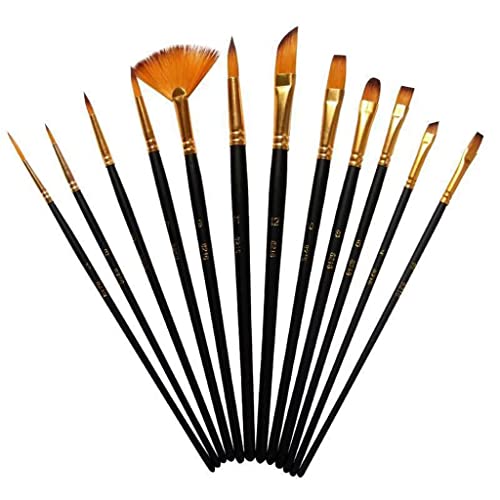 Art Supplies 12 watercolor nylon brush gouache painting row pen hook line pen oil painting acrylic brush set (color : Svart, Tamaño: 12 piezas)