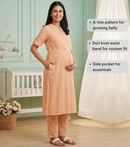 Image of DUMMY SHAPE Feeding Dresses for Women Full Set | Cotton Blend Maternity Kurta Pant Suit with Dual Nursing Zippers, Side Pocket to Pre & Post Pregnancy | Mom to Be Gifts