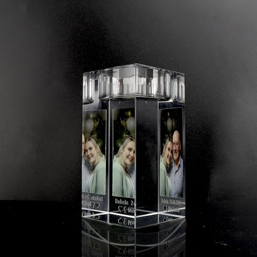 Personalisierbarer 3D-Kristall-Foto-Kerzenhalter - Glas Teelicht Mit Bild, Graviertem Text - Gedenkgeschenke, Dekoration Für Verlust Und Liebe (Drucken)
