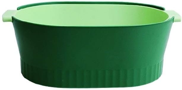 Double-Layer Drain Bowl is Used to Clean Vegetables and Fruits Plastic Colander Filter with Handle to Save Space Green(Red)