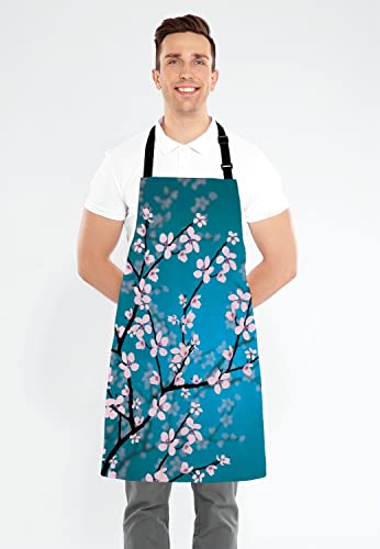 Wasach Spring Japanese Cherry Blossom Apron, Flowers Adjustable Neck Bib for Men Women,Suitable for Kitchen Cooking Waitress Chef - Image 3