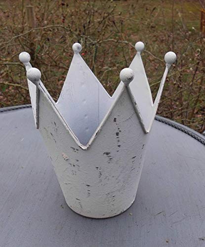 Deko-Krone Windlicht Gartendeko Pflanztopf Eisen Weiss-Antik 18 cm Cover