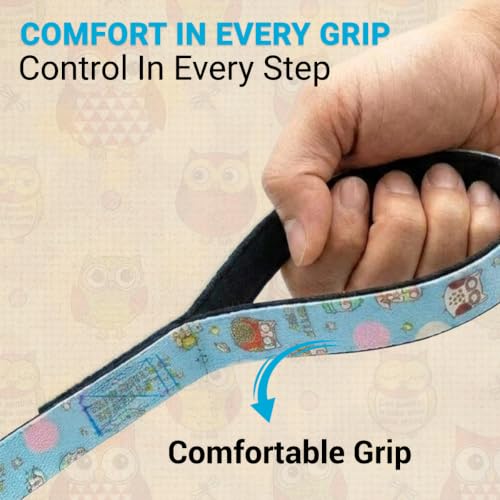 Image of Bowlers Dog Leash for Small, Medium & Large Dogs | Owl & Blue Design | Durable Nylon Pet Walking Lead | Strong Metal Hook | Comfortable Grip for Daily Walks & Training