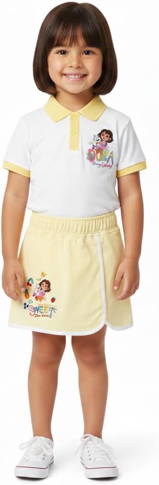 DORA Girls' Dora the Explorer Girls’ 2-piece Embroidered Polo & Skort Outfit Set |Toddler
