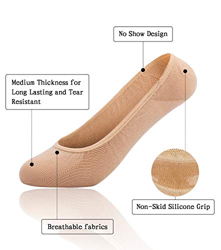 6 Pack Ultra Low Cut No Show Socks Women Invisible for Flats and Dress Shoes Liner Socks with Non-Slip Heel Grips