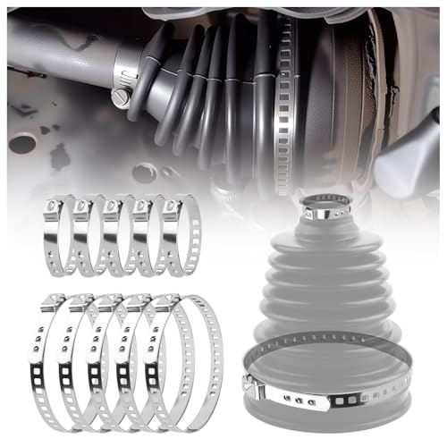 Purthog 10PCS CV Boot Clamp Tool Kit Stainless Steel Adjustable CV Axle Boot Clamp Kit with Hose Clamps Small & Large Universal Tie Rod Boots Clamps CVS Boots Repair Kits for Cars SUVs
