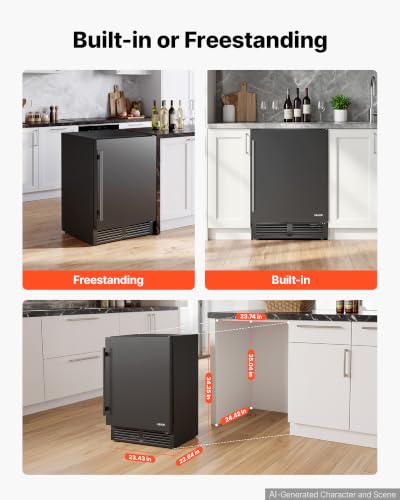 Image of VEVOR Beverage Refrigerator, 24 Inch Under Counter Drink Fridge, Black