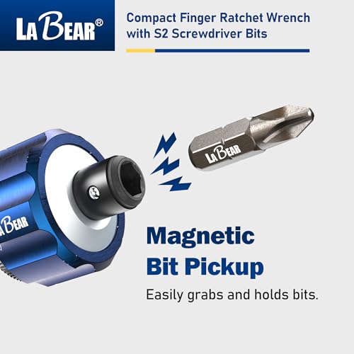 Image of LABEAR Mini Magnetic Finger Ratchet Wrench Set, 1 /4 Inch Drive S2 Bits (Pack of 2)