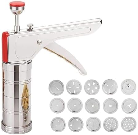 Stainless Steel Kitchen Press Noodles Murukku Manual Sev pasta noodle Maker 15 Blades | Sev Sancha Chakli Machine Indian Snacks Maker | Gathiya Murukulu Janthikulu | Idiyappam Murukku Farsan Sev |