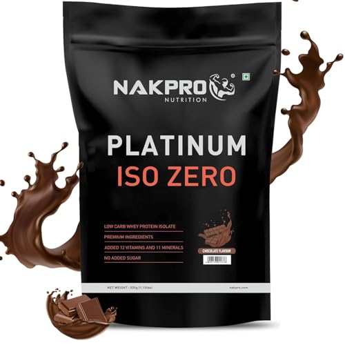 NAKPRO PLATINUM ISO ZERO 100% Whey Protein Isolate | Low Carbs | Added Vitamins & Minerals | Easy Mixing, Easy Digesting Whey Protein Supplement Powder for Men, Women & Athletes (500g, Chocolate)