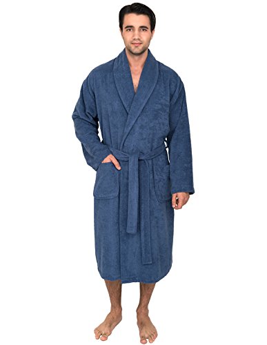 TowelSelections Men’s Robe, Turkish Cotton Terry Shawl Bathrobe Small/Medium Bijou Blue